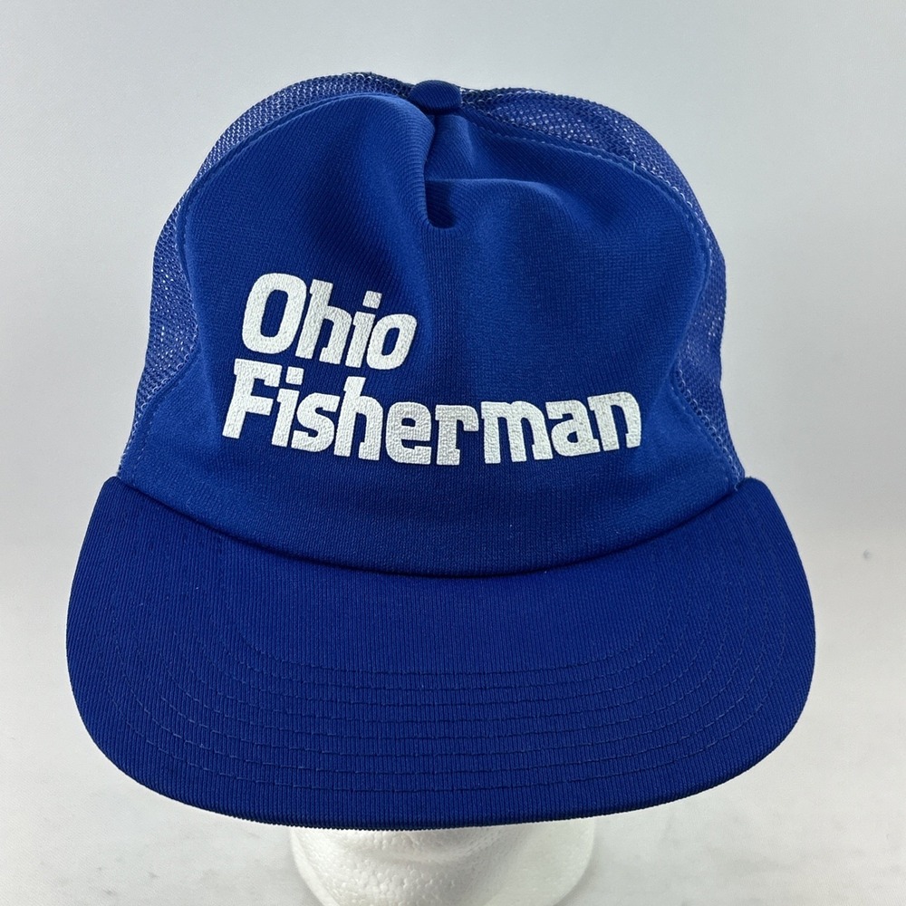 Vintage Ohio Fisherman Hat Cat Snap Back Mesh Foam Trucker Puff Paint USA Made